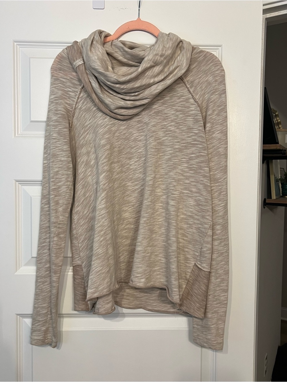 Free People Beach Heathered Beige Cowl-Neck Pullover